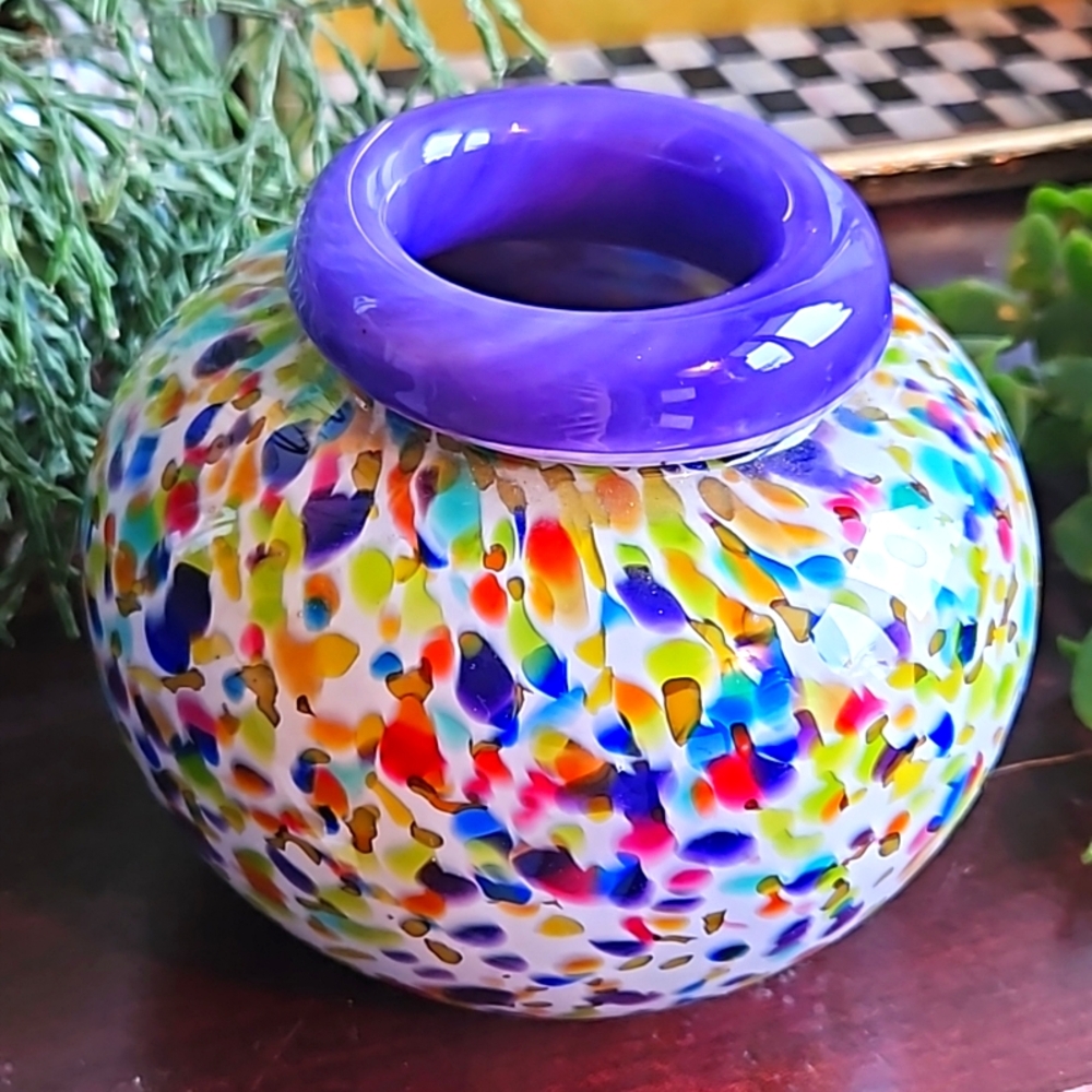 Beautiful Multi-colored Art Vase Signed by Artisan